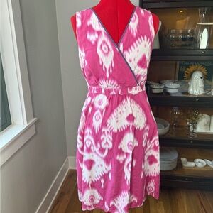 The Territory Ahead Pink White Ikat Print Sleeveless Dress Cotton Silk Size 8